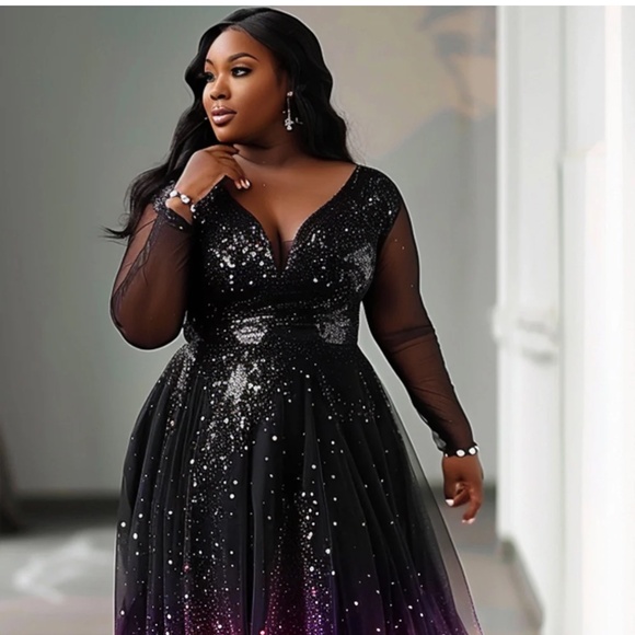 Celestial Galaxy Black Sunset Gown - Picture 1 of 2